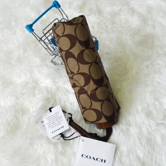 Coach Signature Mini Umbrella Khaki Saddle - Picture 1 of 5